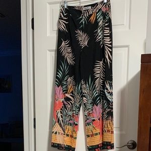 NWOT- Wide Leg Palazzo Culottes Trouser Pants Sz: 10 Tropical Print
